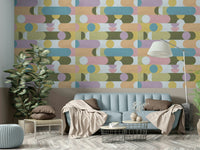 Blush pink and baby blue puzzle shape wallpaper

