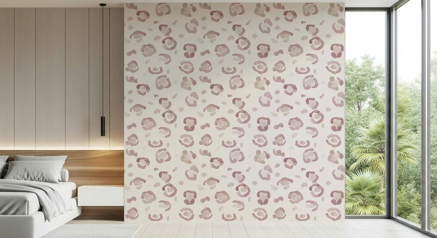 Subtle leopard print mural with soft, blended tones for a chic look.