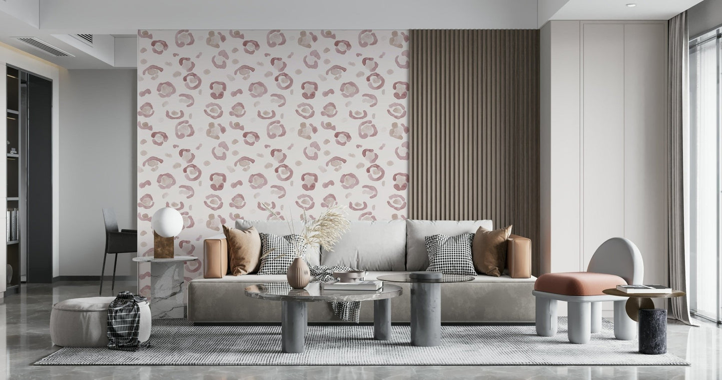 Stylish soft leopard print mural with understated, neutral-toned spots.