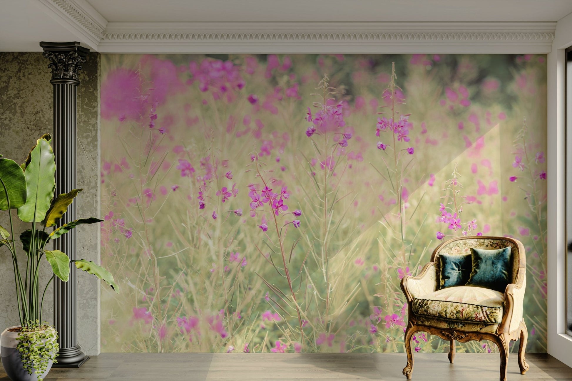Subtle floral meadow design in calming pastel colors

