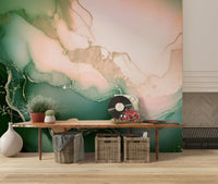 Sage-Rose wall mural showcasing subtle marble-like layers and natural mineral gradients.