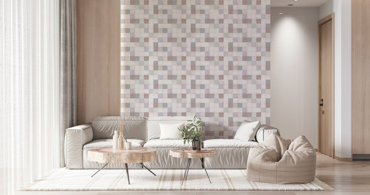 Papier peint mosaïque douce – beige rosé-gris bleu