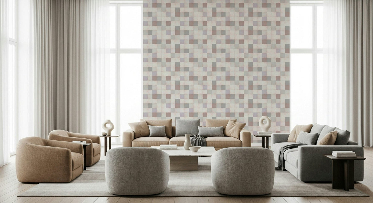 Papier peint mosaïque douce – beige rosé-gris bleu