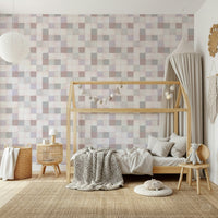 Papier peint mosaïque douce – beige rosé-gris bleu
