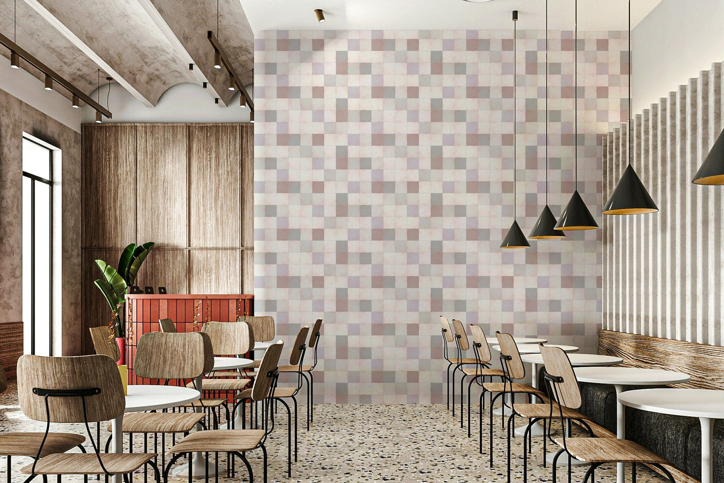 Papier peint mosaïque douce – beige rosé-gris bleu