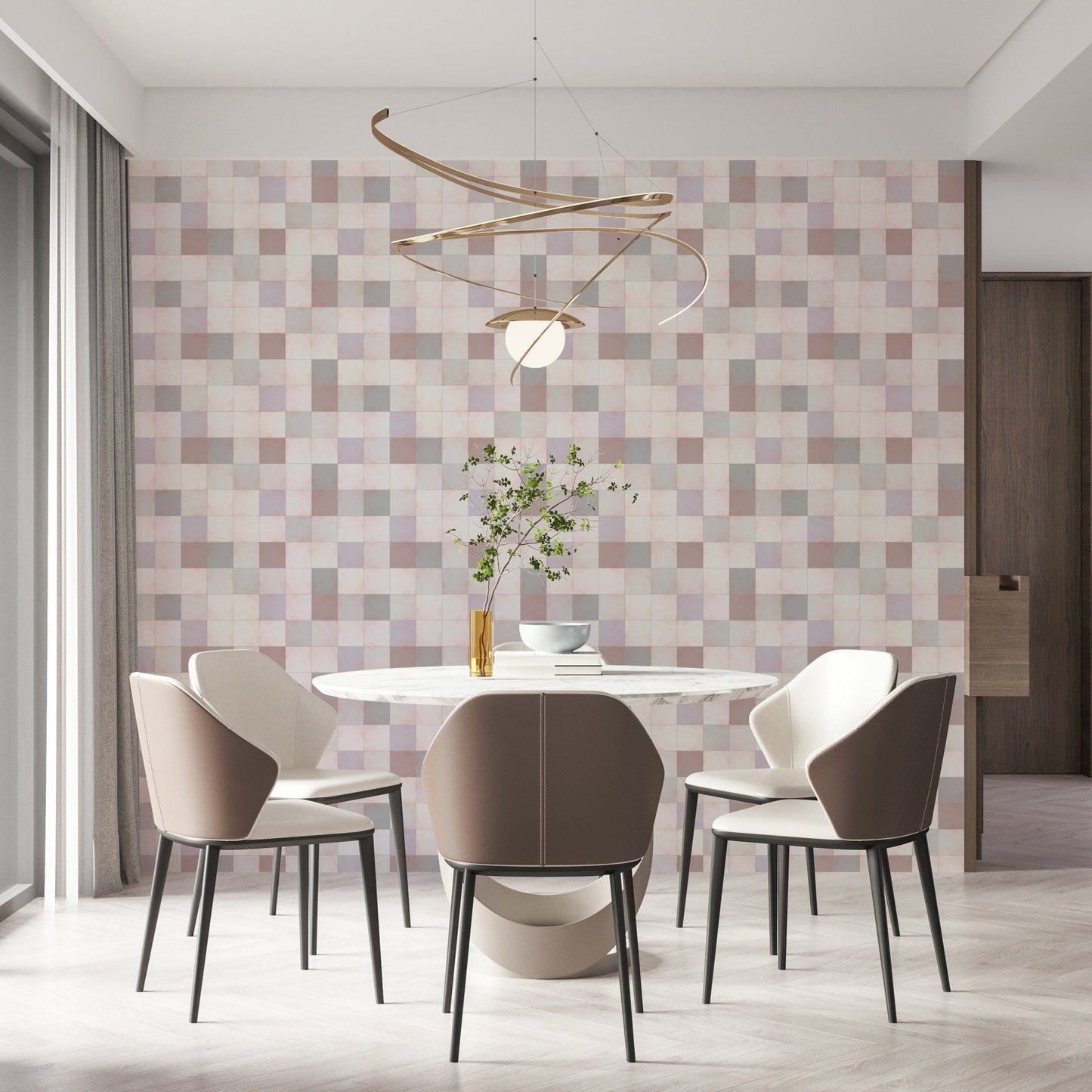 Papier peint mosaïque douce – beige rosé-gris bleu