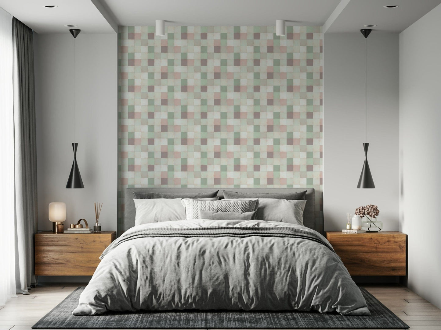 Soft Mosaic Tiles – Green Sage Wallpaper⁠