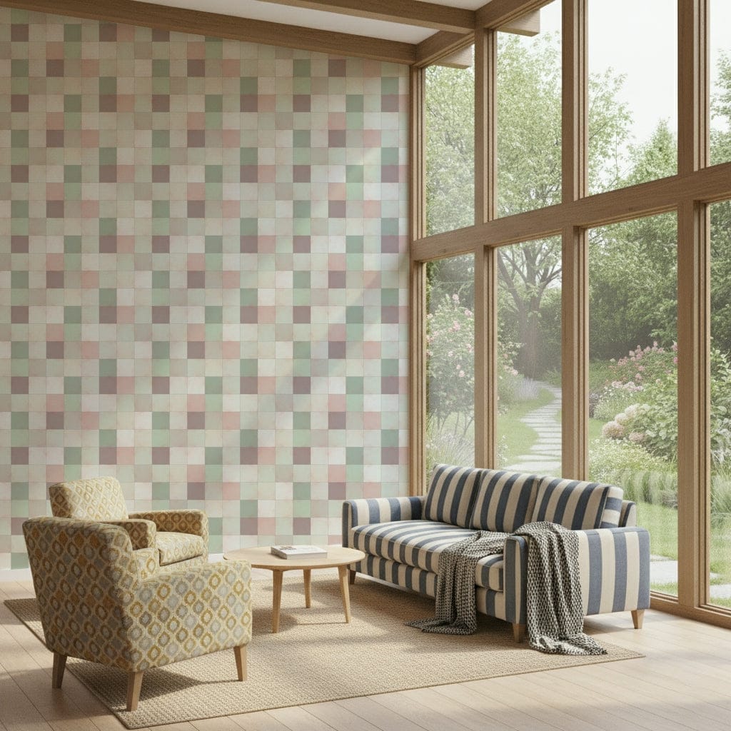 Soft Mosaic Tiles – Green Sage Wallpaper⁠