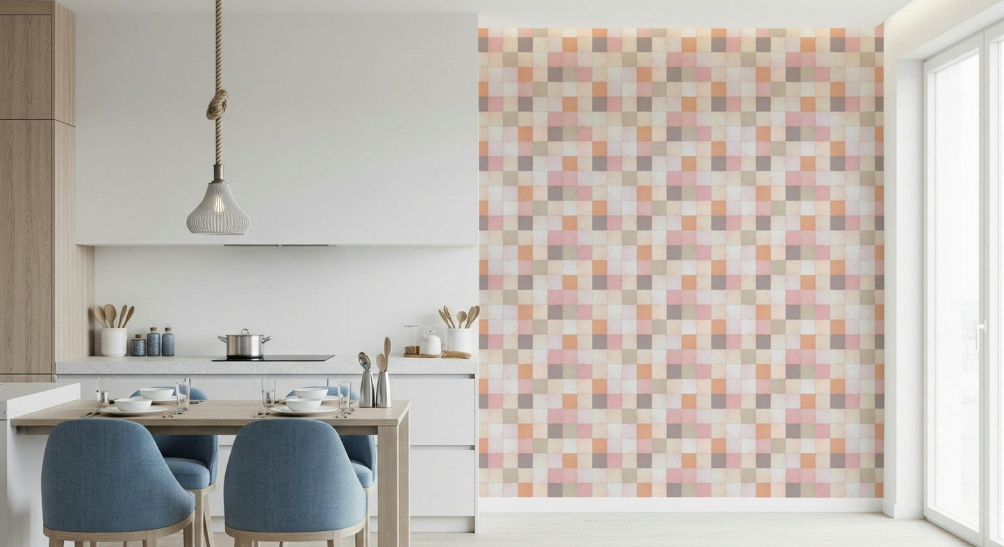 Soft Mosaic Tiles – Peach Glow Wallpaper⁠