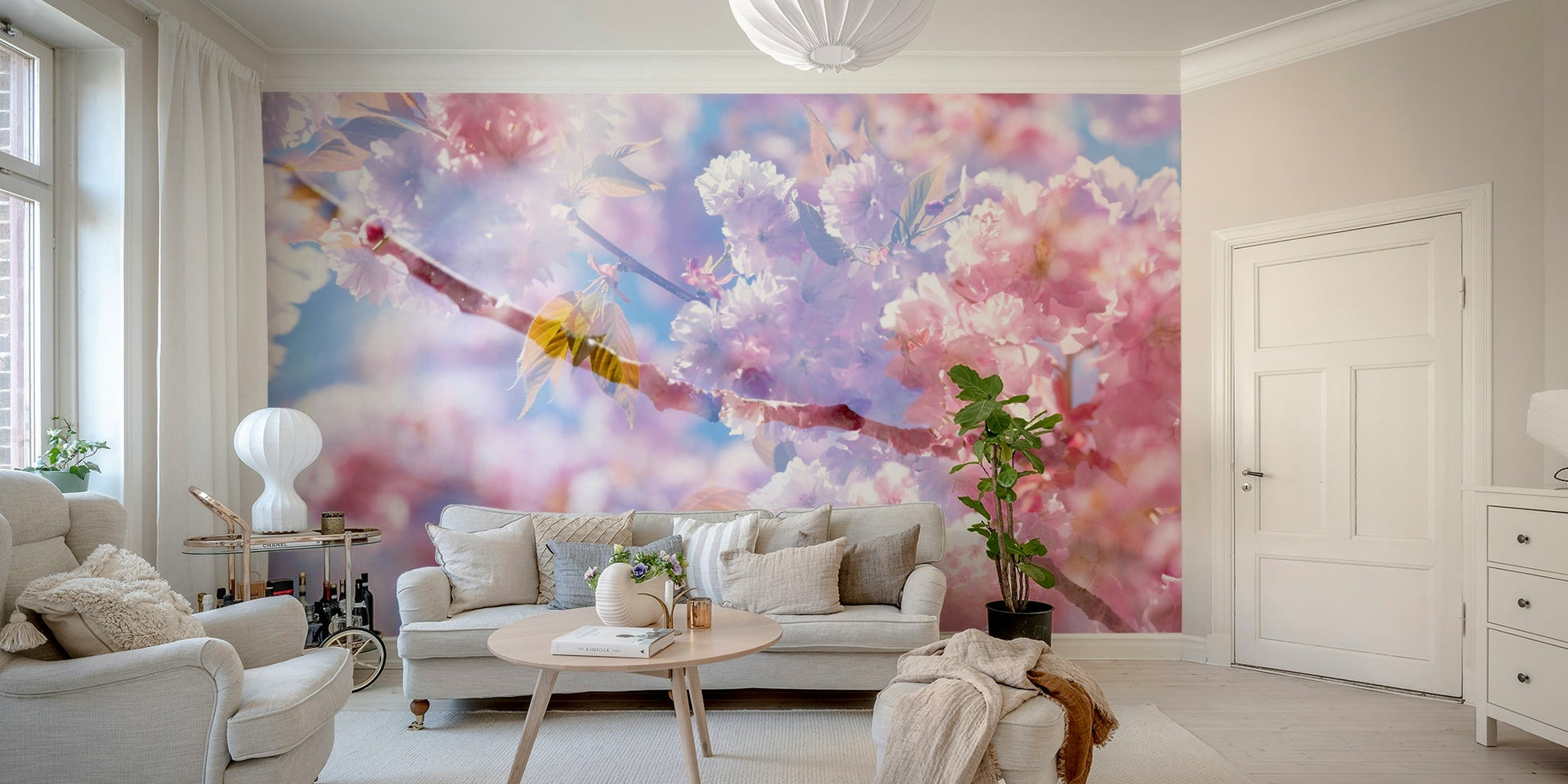 Soft Pink Blossoms Photography | Delicate Spring Floral Art | Serene Nature Decor Wall Mural