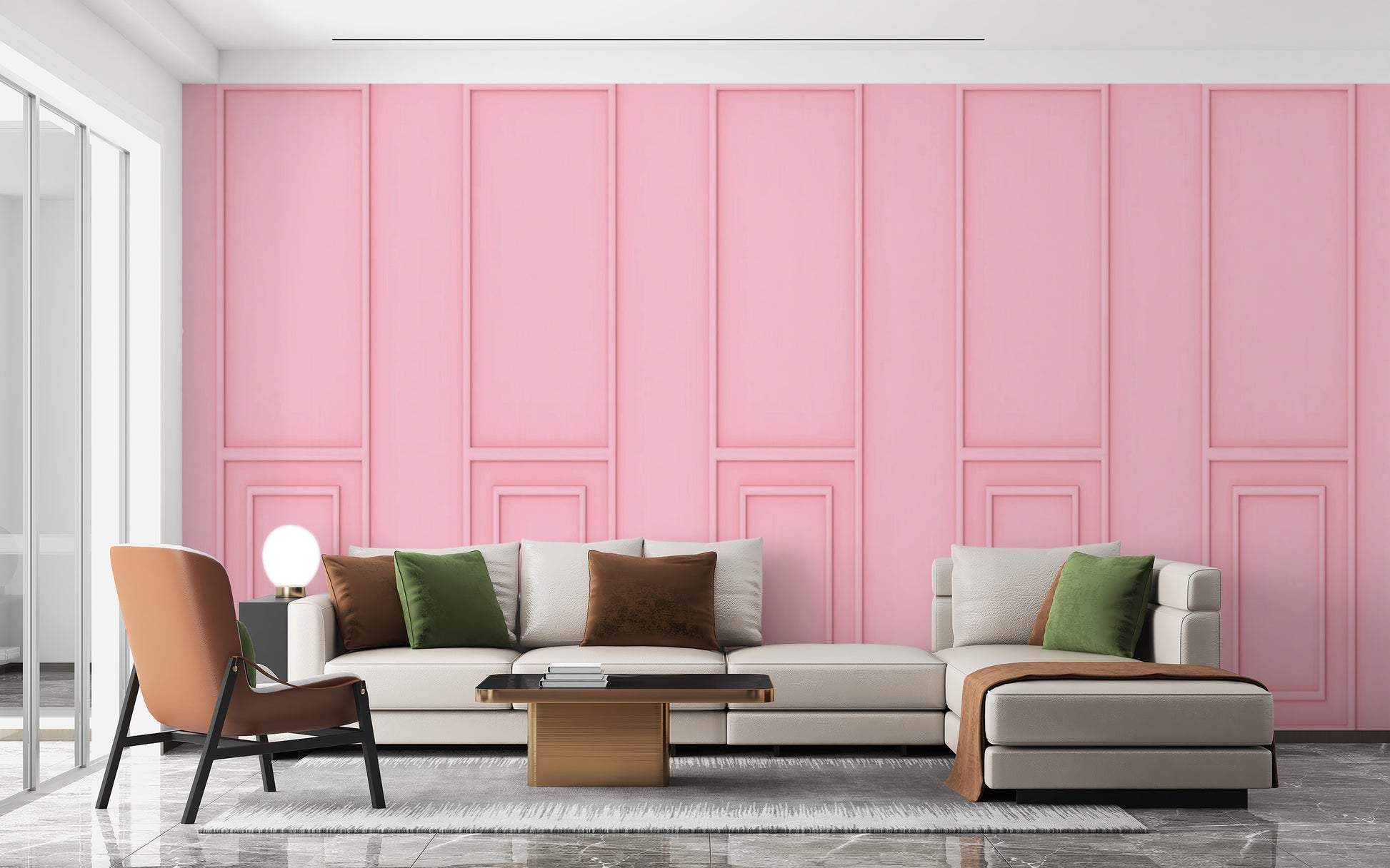 Soft Pink Wood Plank Mural Design
