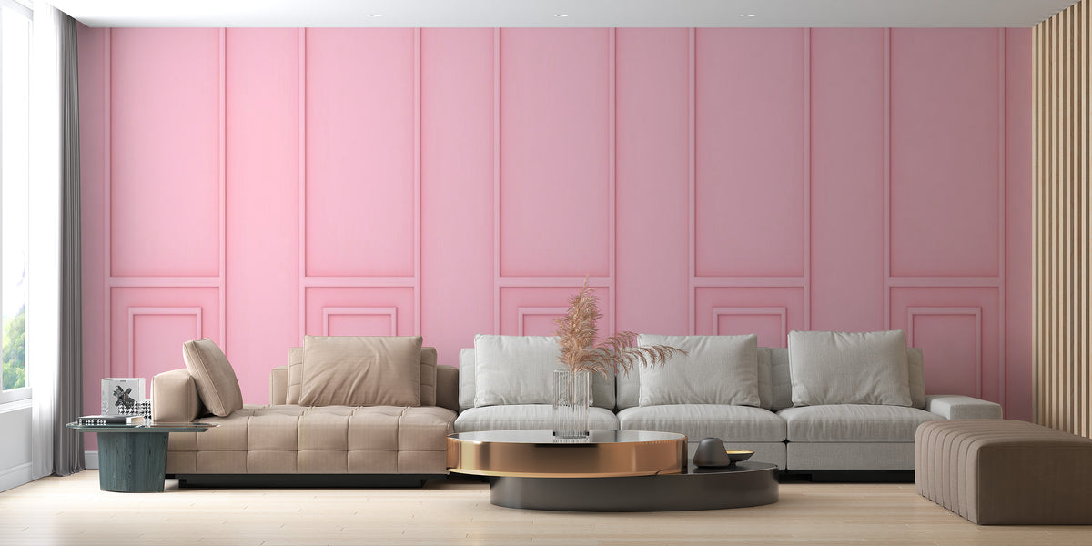 Soft Pink Wood Panel wallpaper mural shown as a full feature wall that highlights the design
