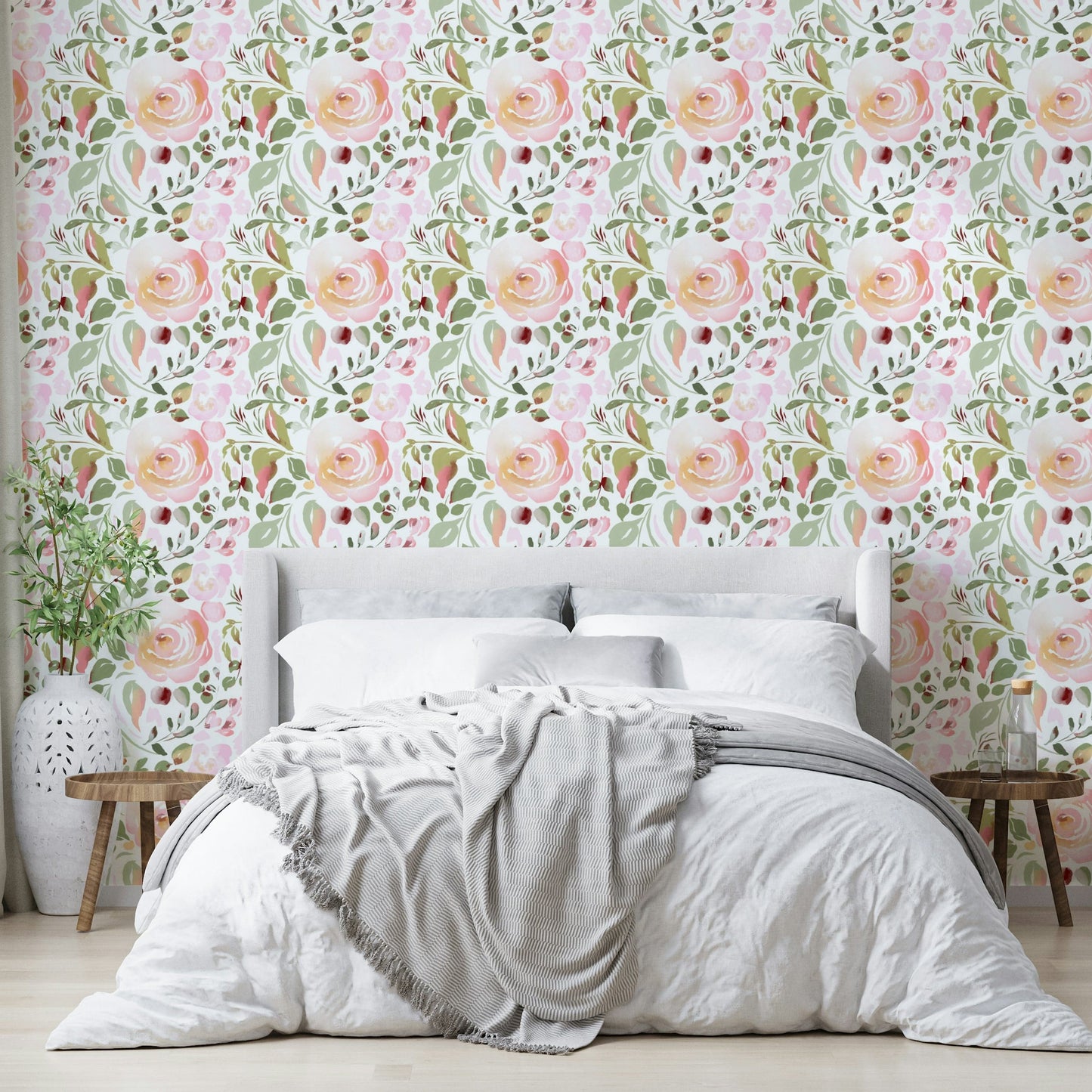 A calming rose design wallpaper mural that defines a space.

