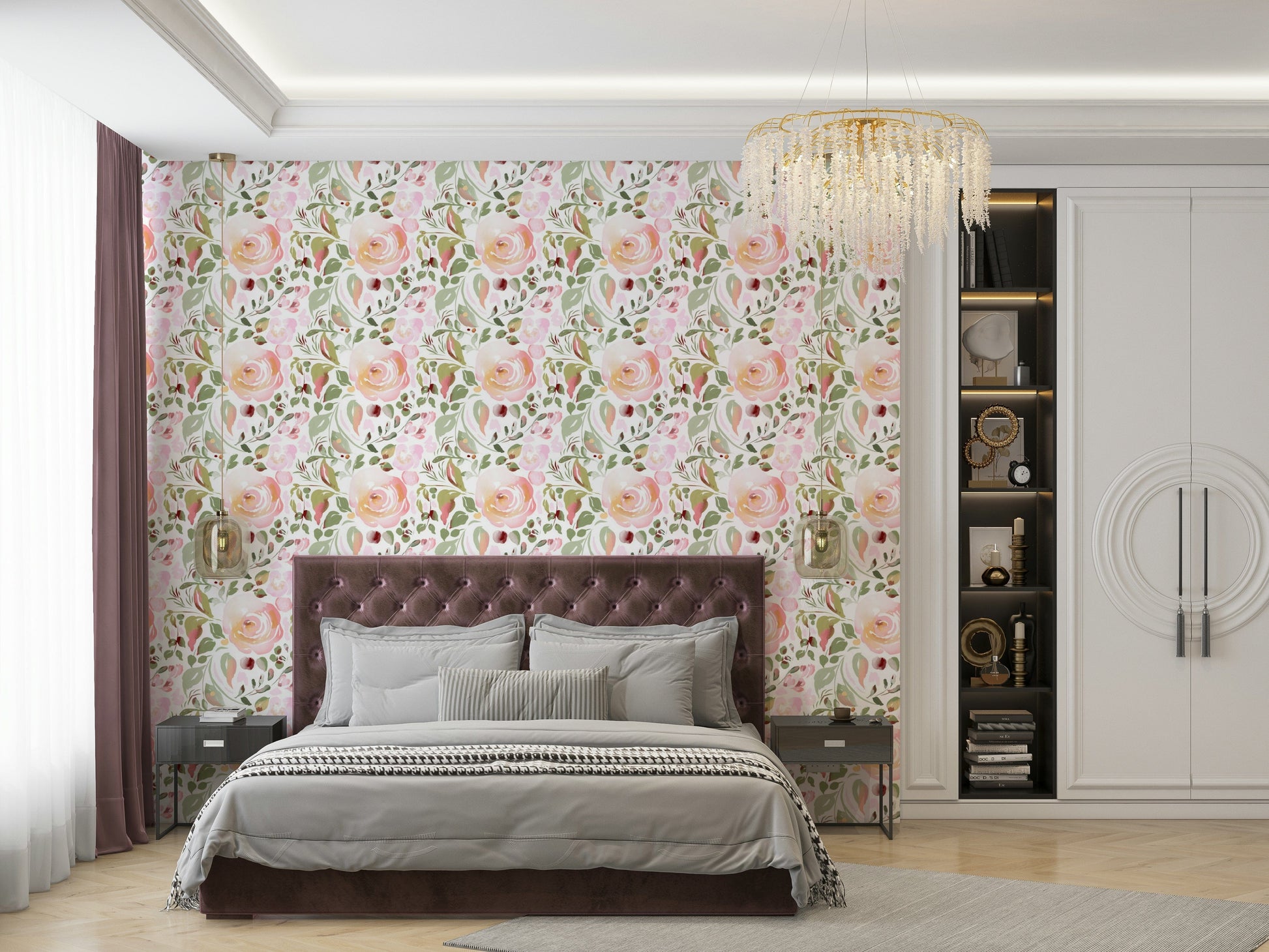 A classic floral wallpaper for walls with a garden theme.


