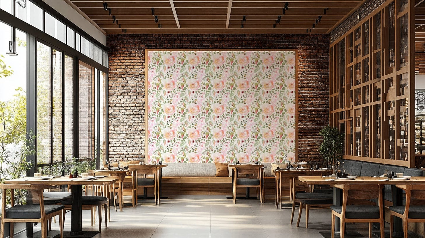 A contemplative watercolor floral wallpaper mural for a feature wall.

