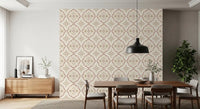 Earthy soft sienna Mediterranean tile wallpaper for a dining area.