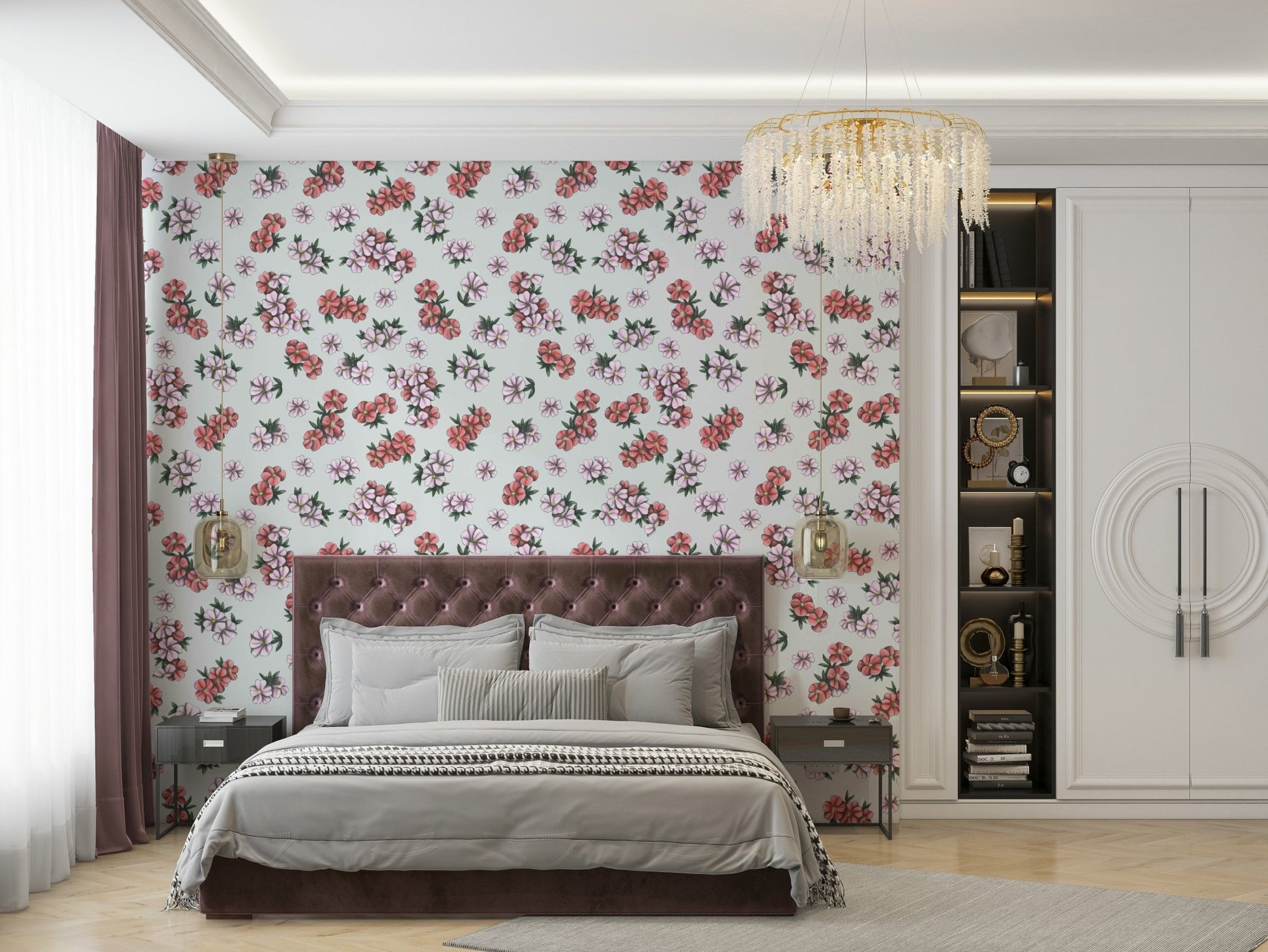 Hand-drawn floral wallpaper for walls

