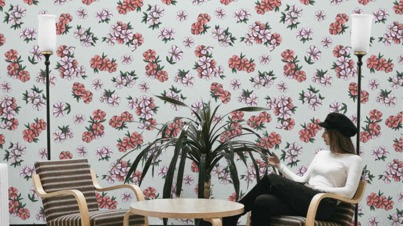 Light floral mural wallpaper with spring blooms

