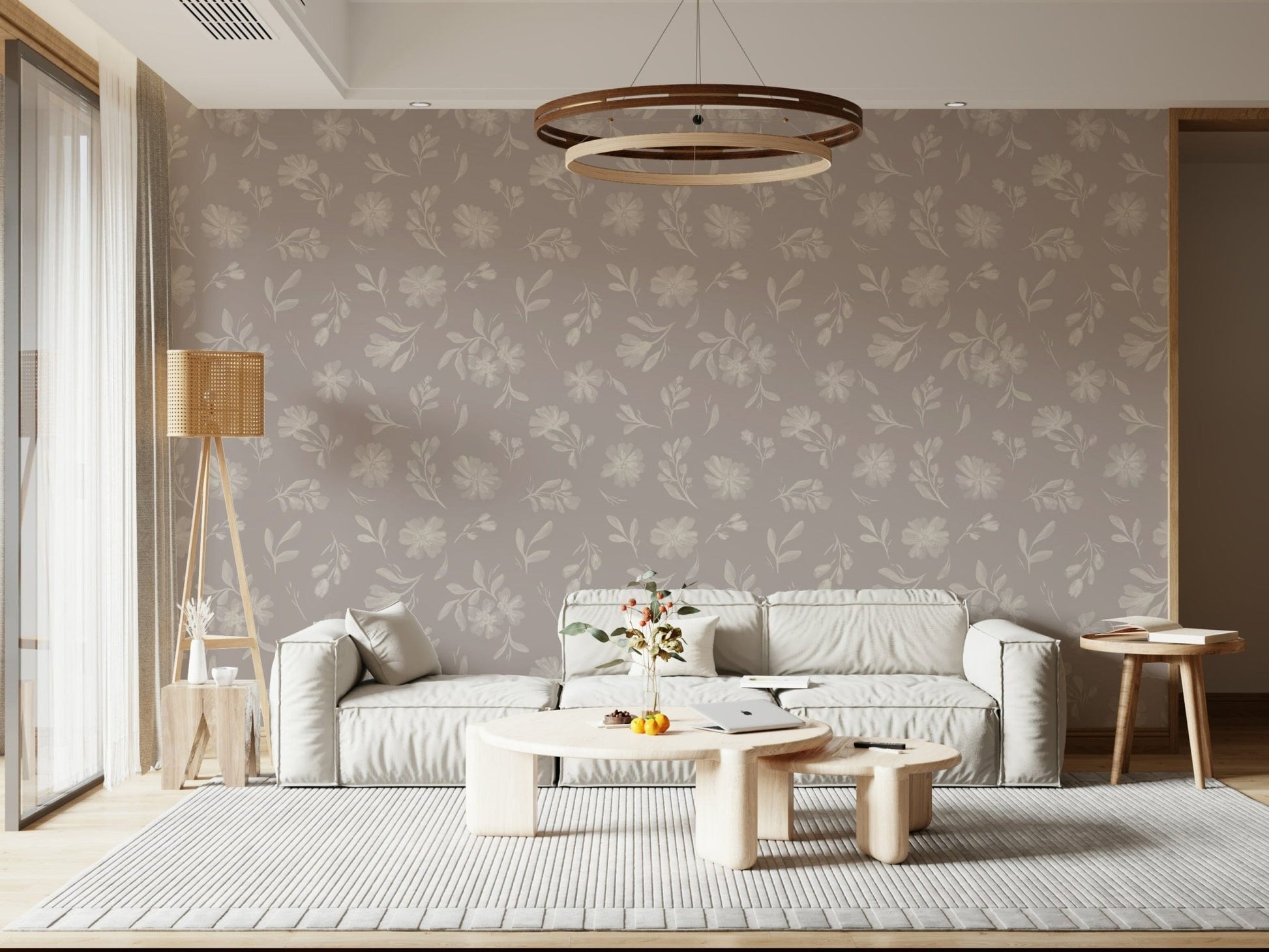 Soft Taupe Flora minimalist floral sprig wall mural
