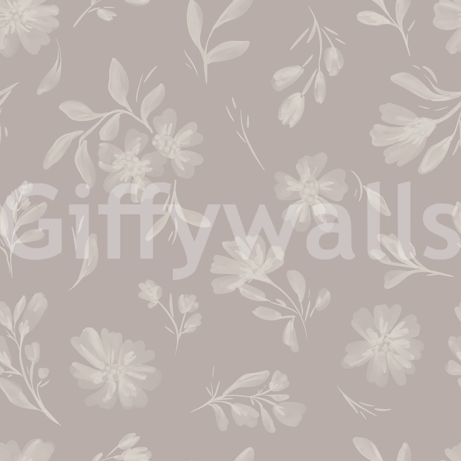 Organic leaf illustrations cover Soft Taupe Florals wallpaper mural.