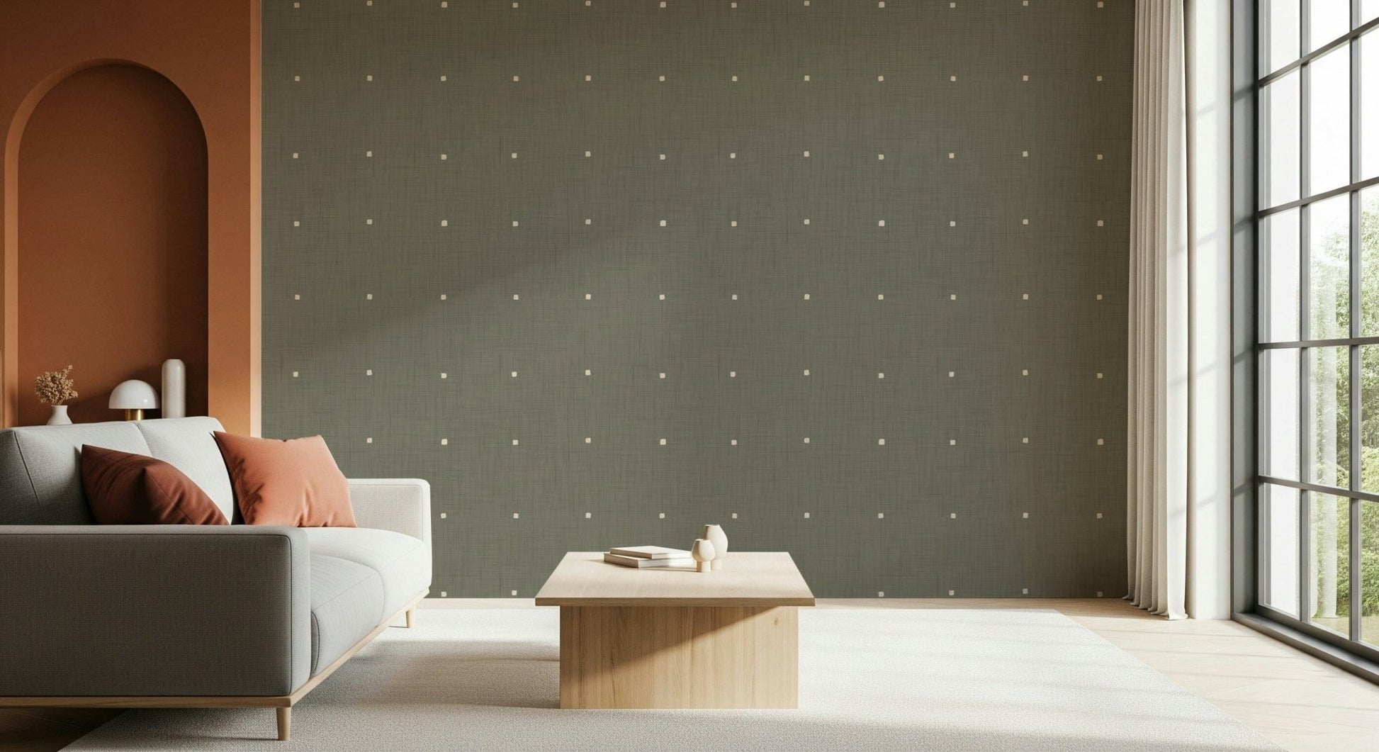 Faux fabric weave wallpaper light square details taupe.