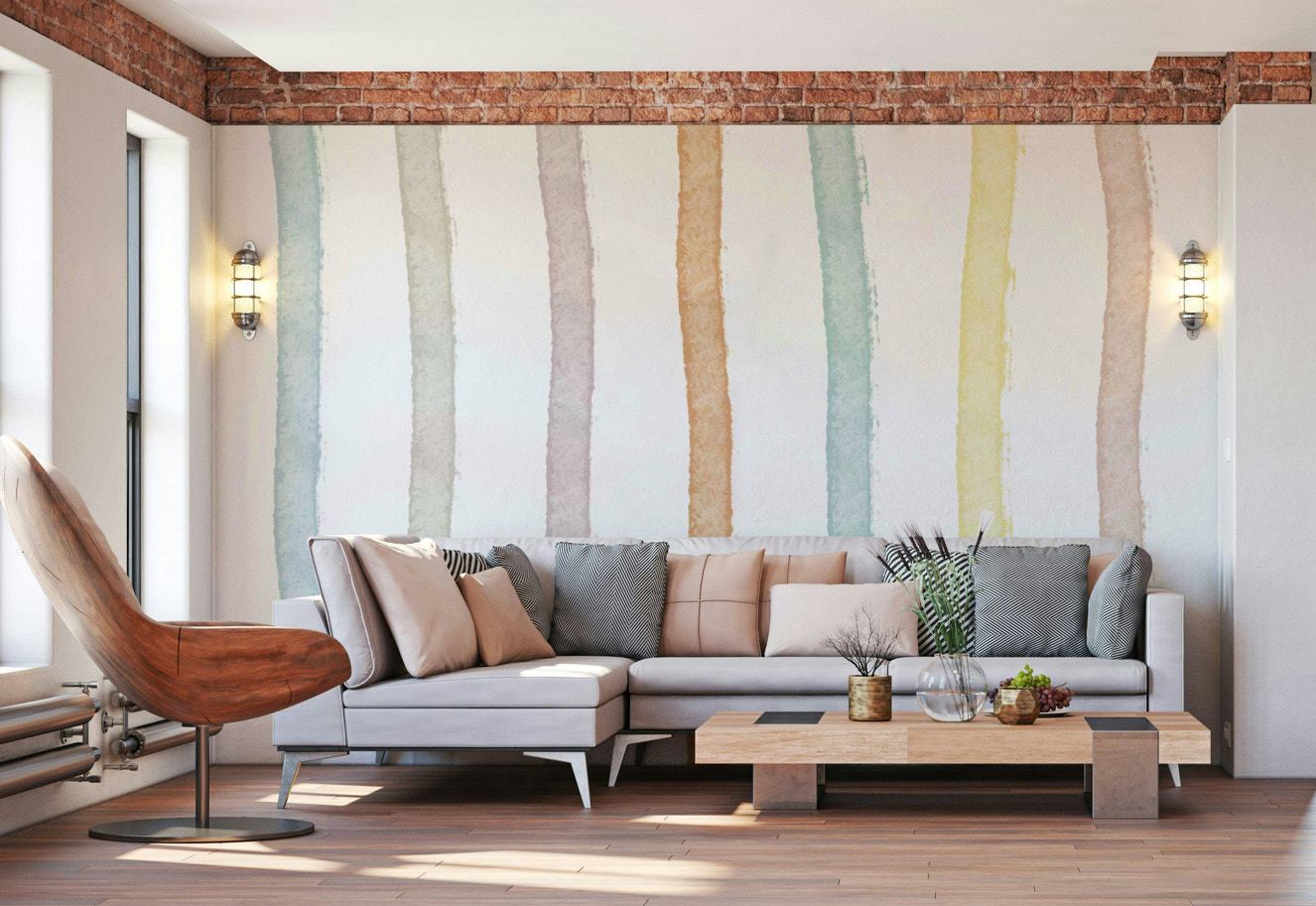 A calming abstract design wallpaper mural that defines a space.

