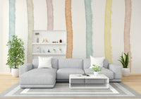 A contemplative colorful wash wallpaper mural for a feature wall.


