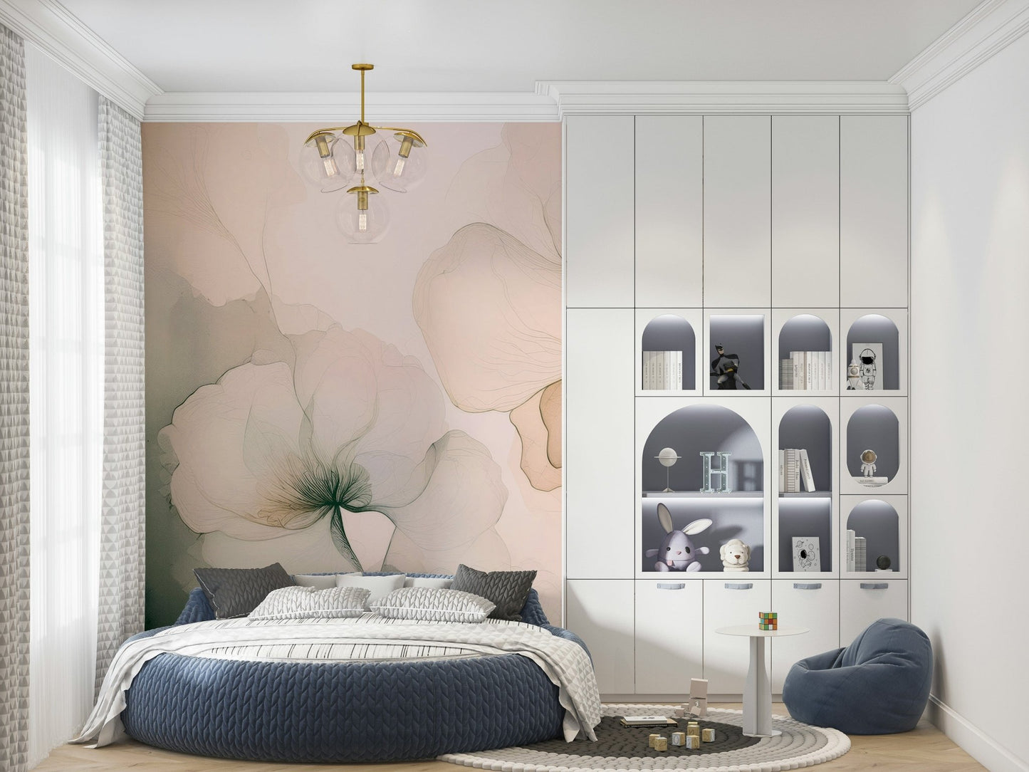 Soft Whispering Petals design mural blending watercolor blossoms and gentle tones for timeless beauty.
