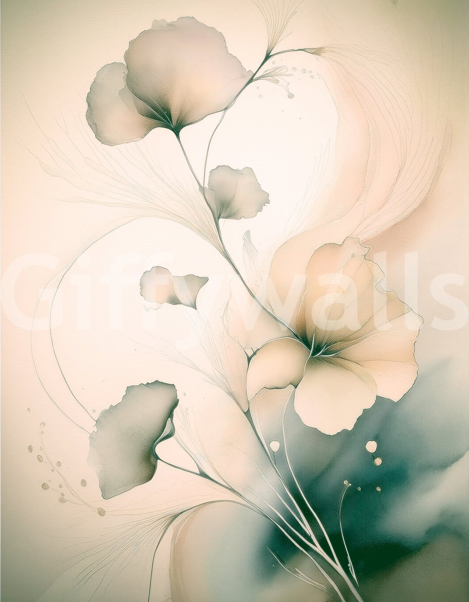Airy watercolor-style wall mural with floating petals creating a soothing and dreamy effect.