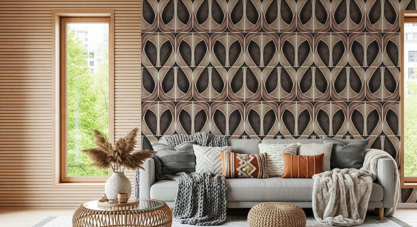Abstract Softy Dèco Geometries wall mural in espresso shades.