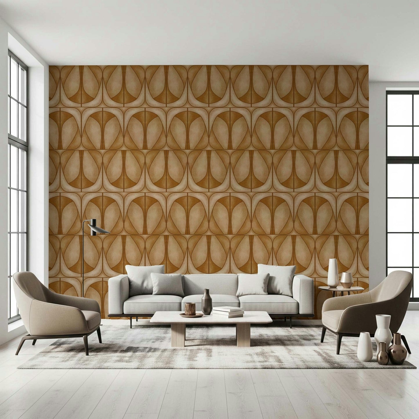 Abstract Softy Dèco Geometries Warm Caramel wall mural velvety tan aesthetic.
