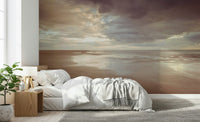 Cloudy sky over ocean print on Soothing Seashore wallpaper for walls
