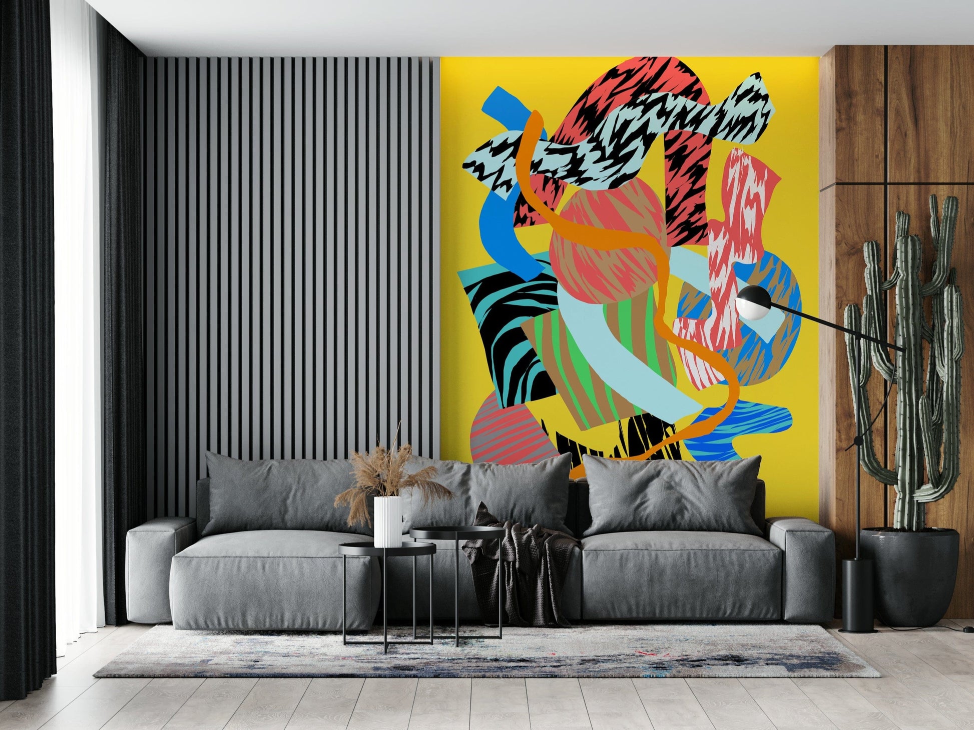 A beautiful abstract lime green wallpaper mural for a modern home.

