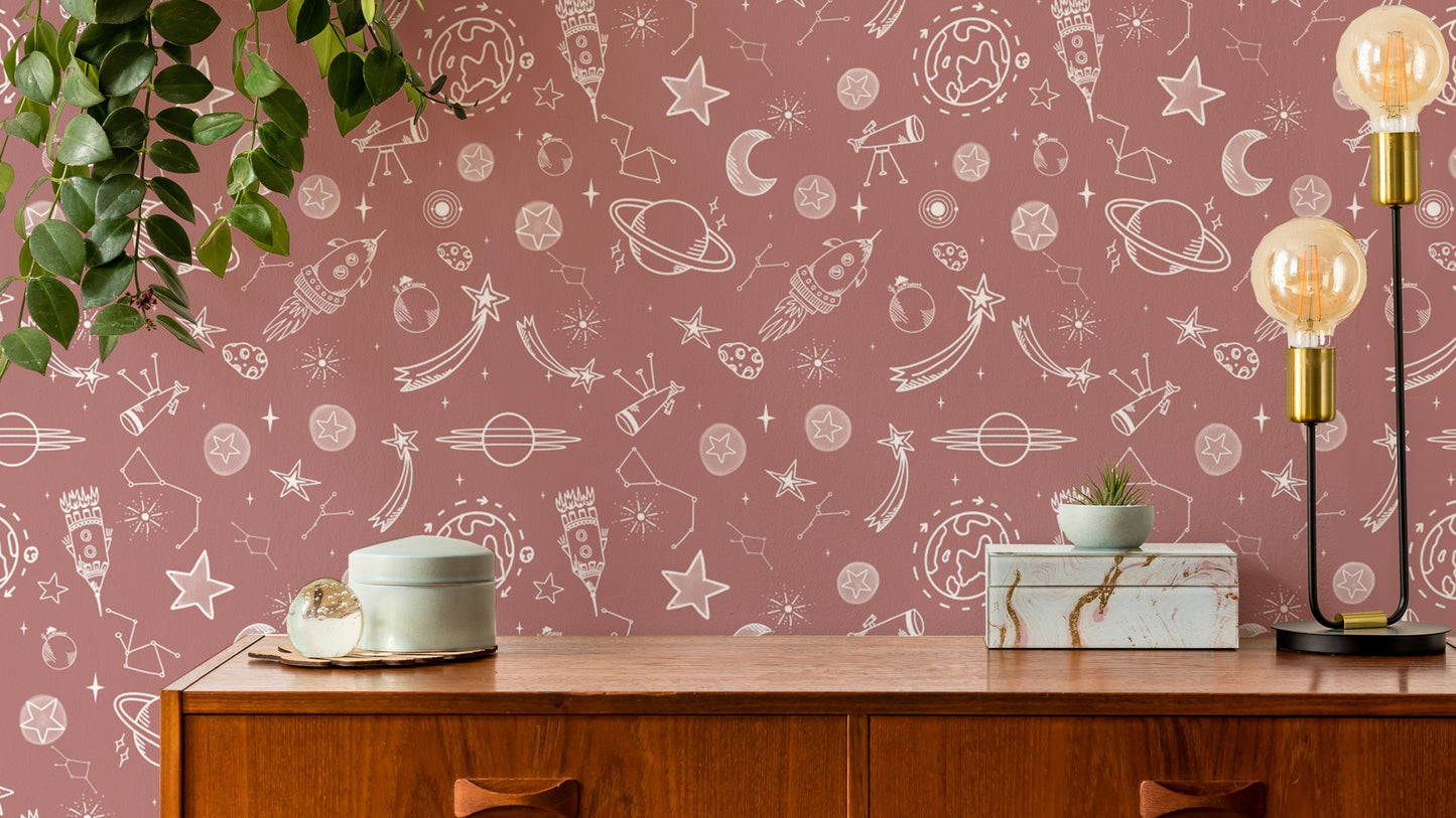 Elegant Space Voyage Rose Color Wallpaper for walls