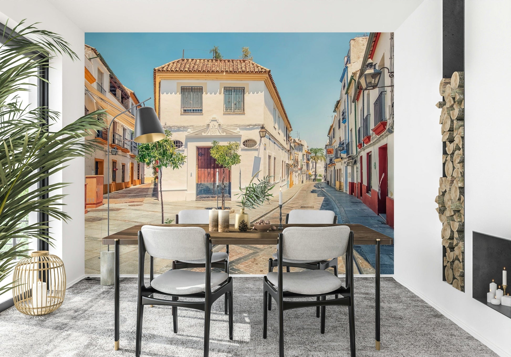 Old world architecture Spanish Street Charm textured wall mural.