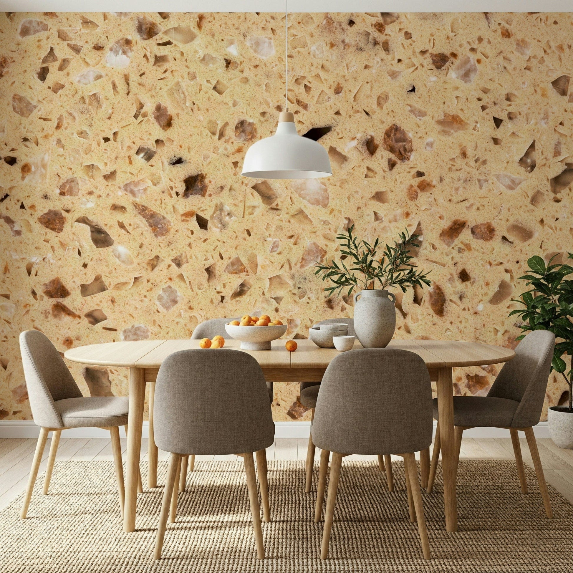 Small flecks Natural Surface Stone wallpaper beige aggregate.