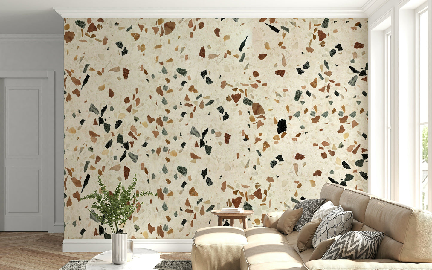 Italian Stone imitation wallpaper mural, luxurious wall detail.