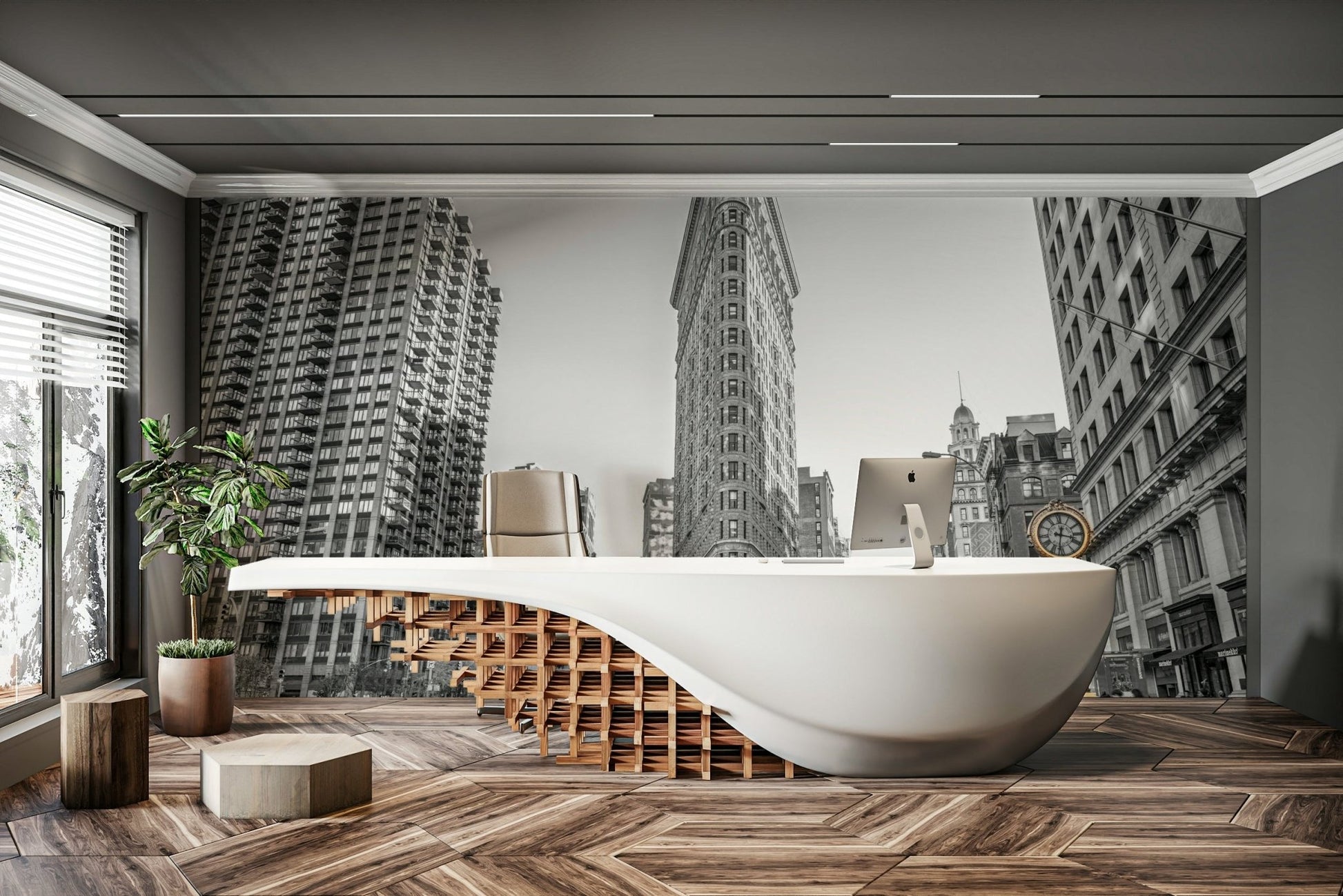 Contrasting static architecture and blurred movement.

