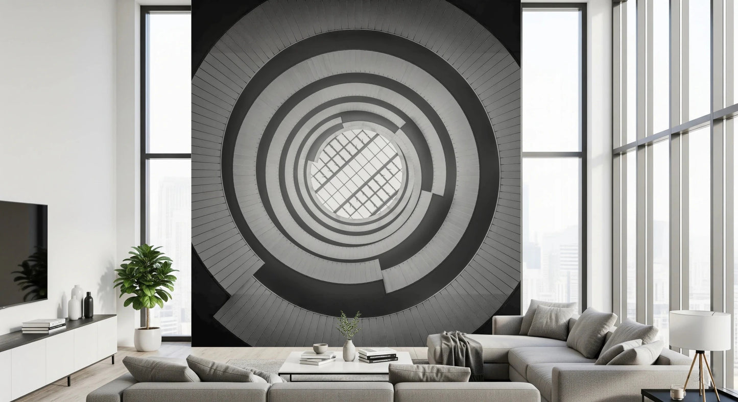 Sleek spiral staircase design wall mural enhancing the ambiance of your hallway.