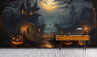 Spooky Haunted House ghost wall mural.