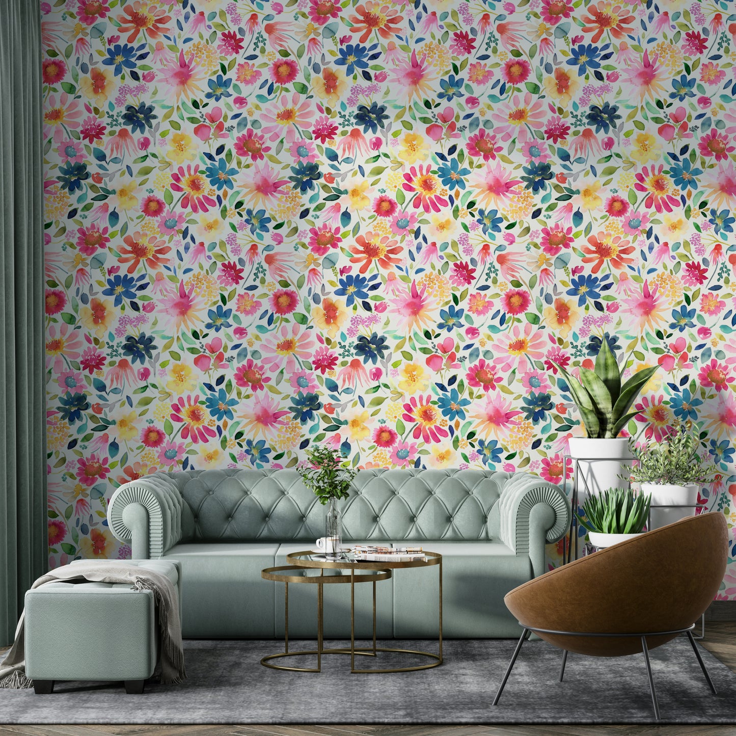 Nature-inspired wallpaper with vibrant zinnia flowers and fresh green foliage.

