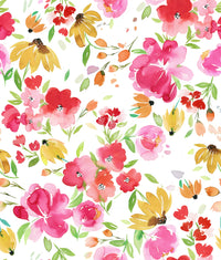 Bright and cheerful spring floral mural with soft pink and yellow blooms.


