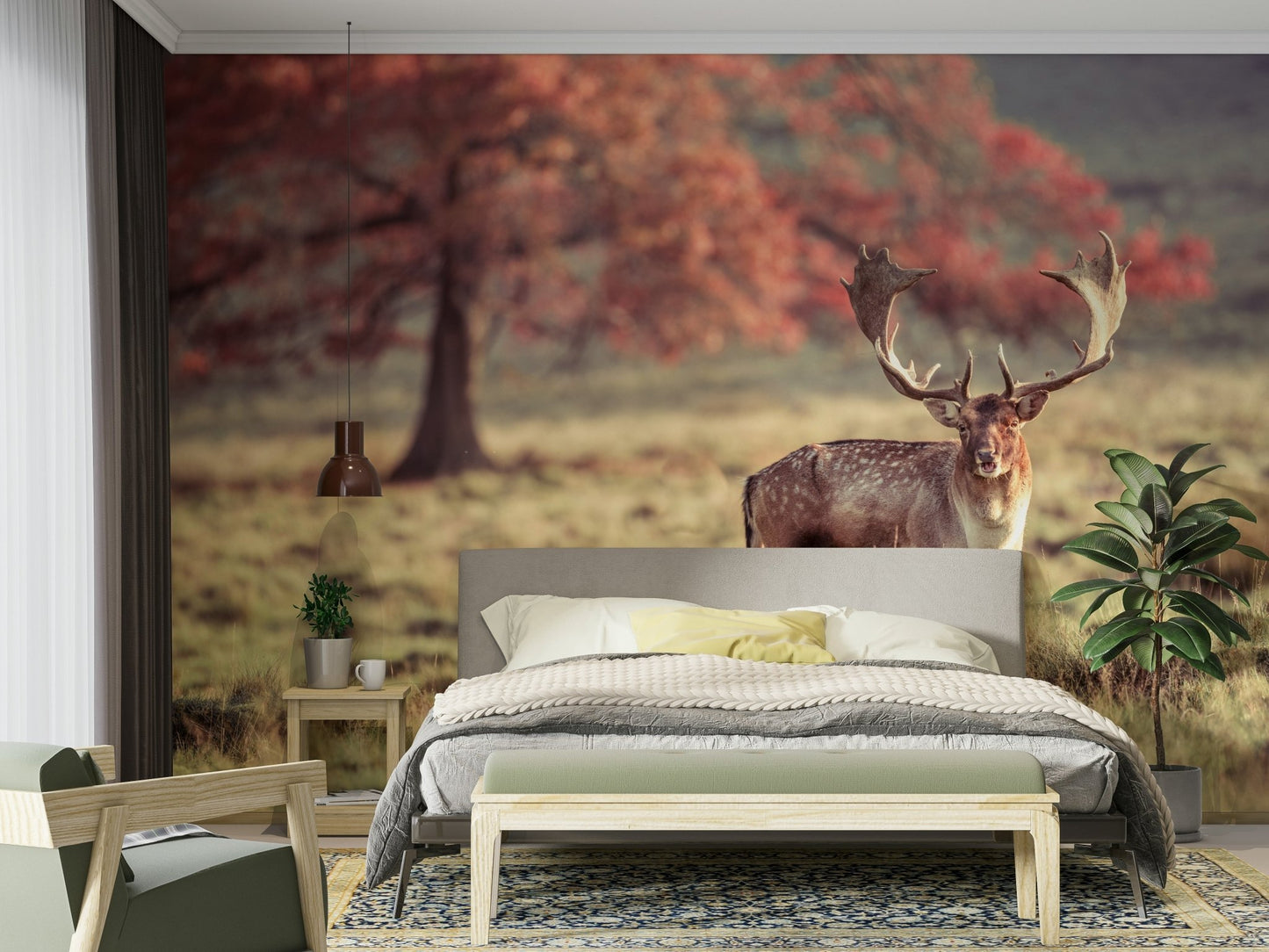 Forest setting with a deer mural for the home

