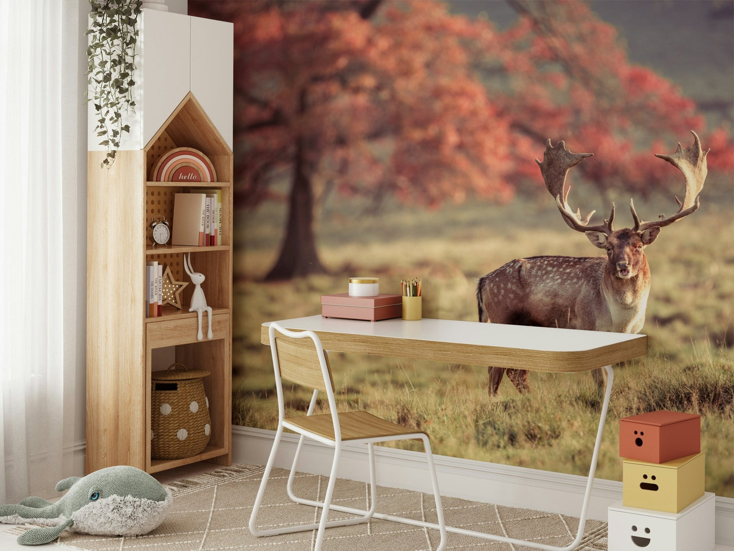 Autumn scene with a stag roaming free

