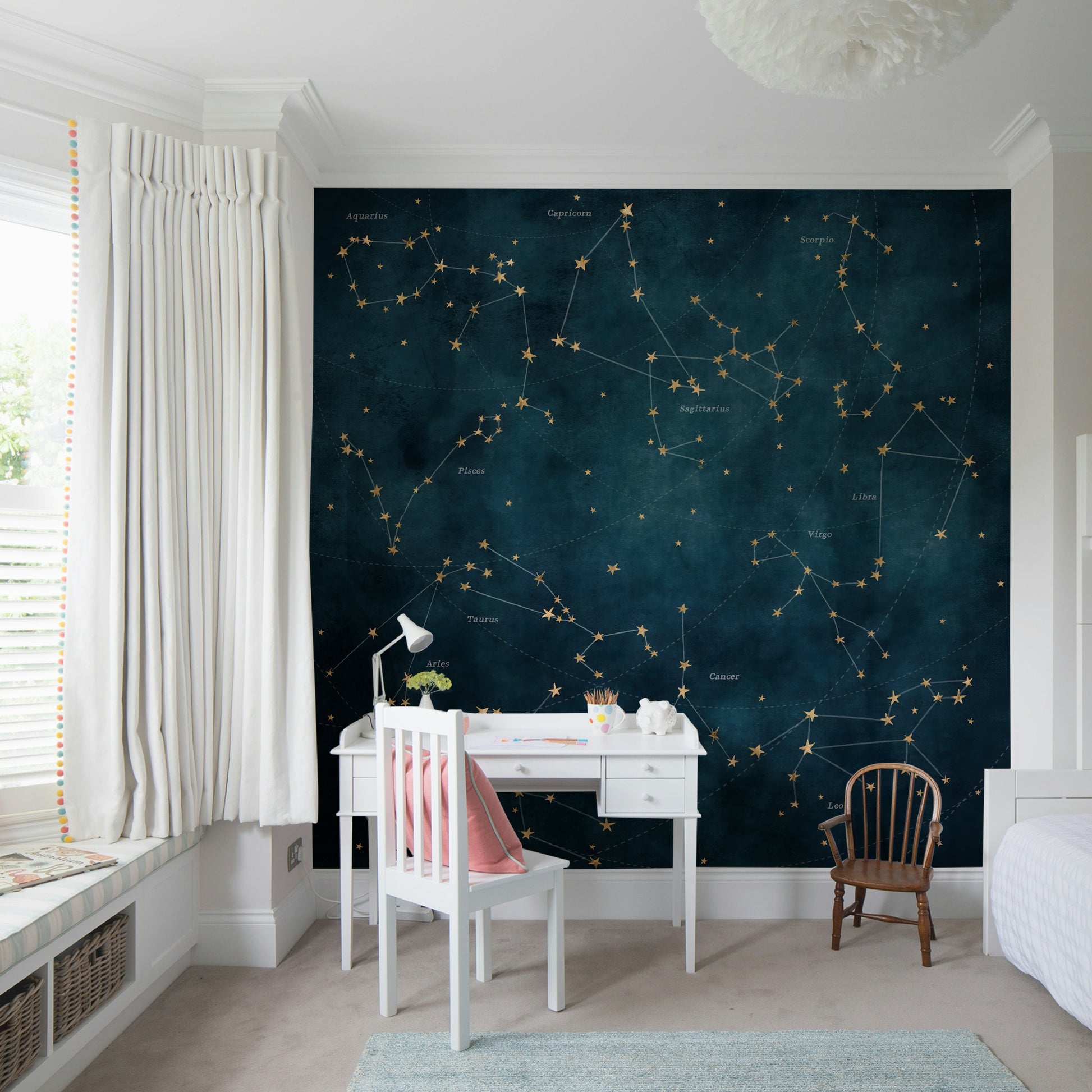 Detailed zodiac constellations map mural for cosmic home decor.


