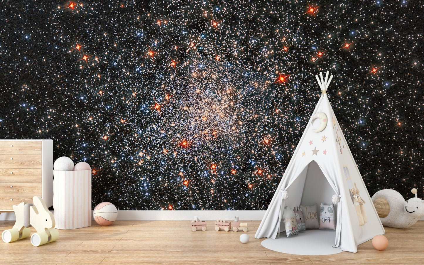 The celestial shapes are a central focus of the image.

