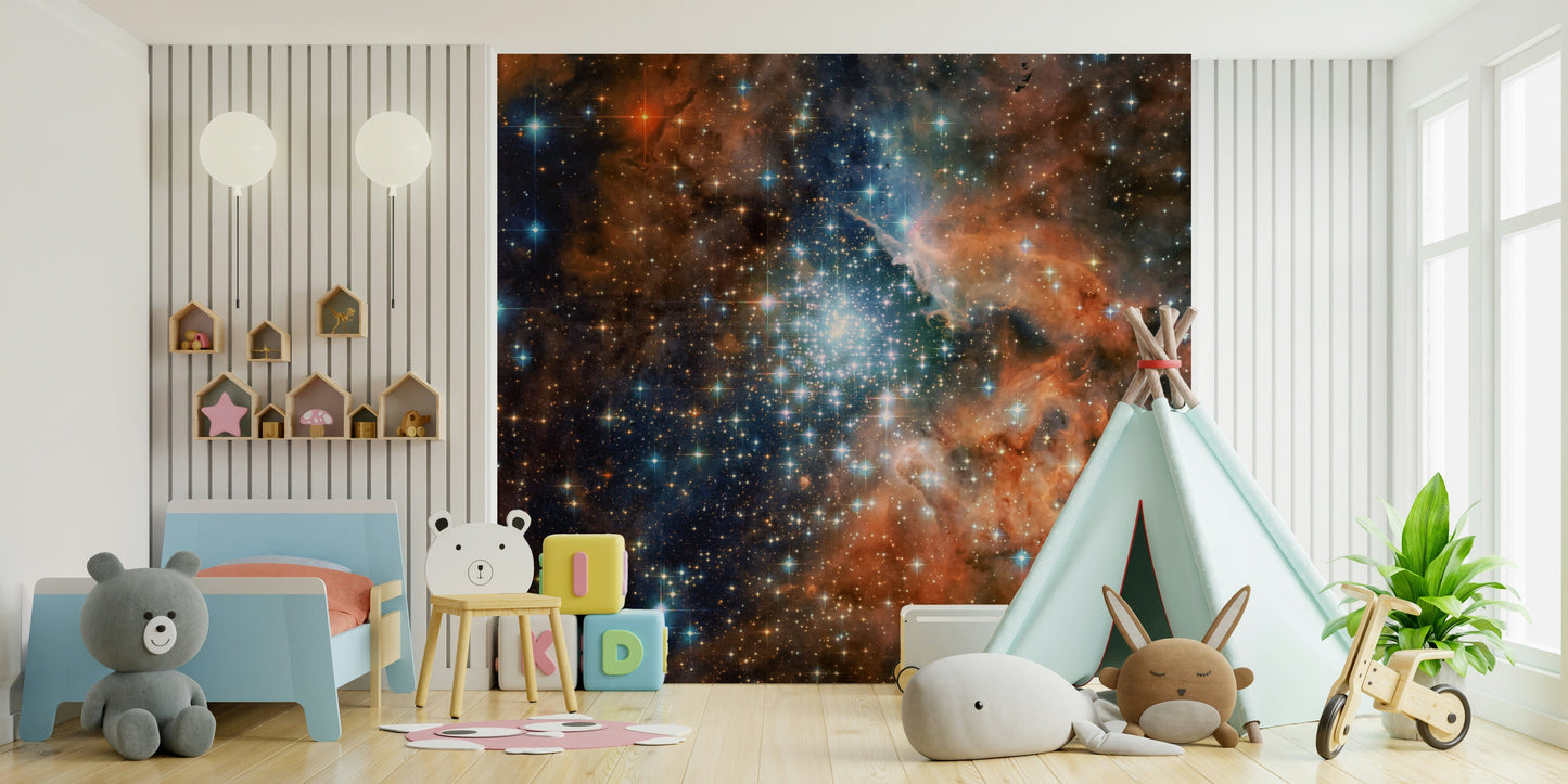 Starlight Vista Wall Mural showcasing a shimmering milky way in a primary bedroom.