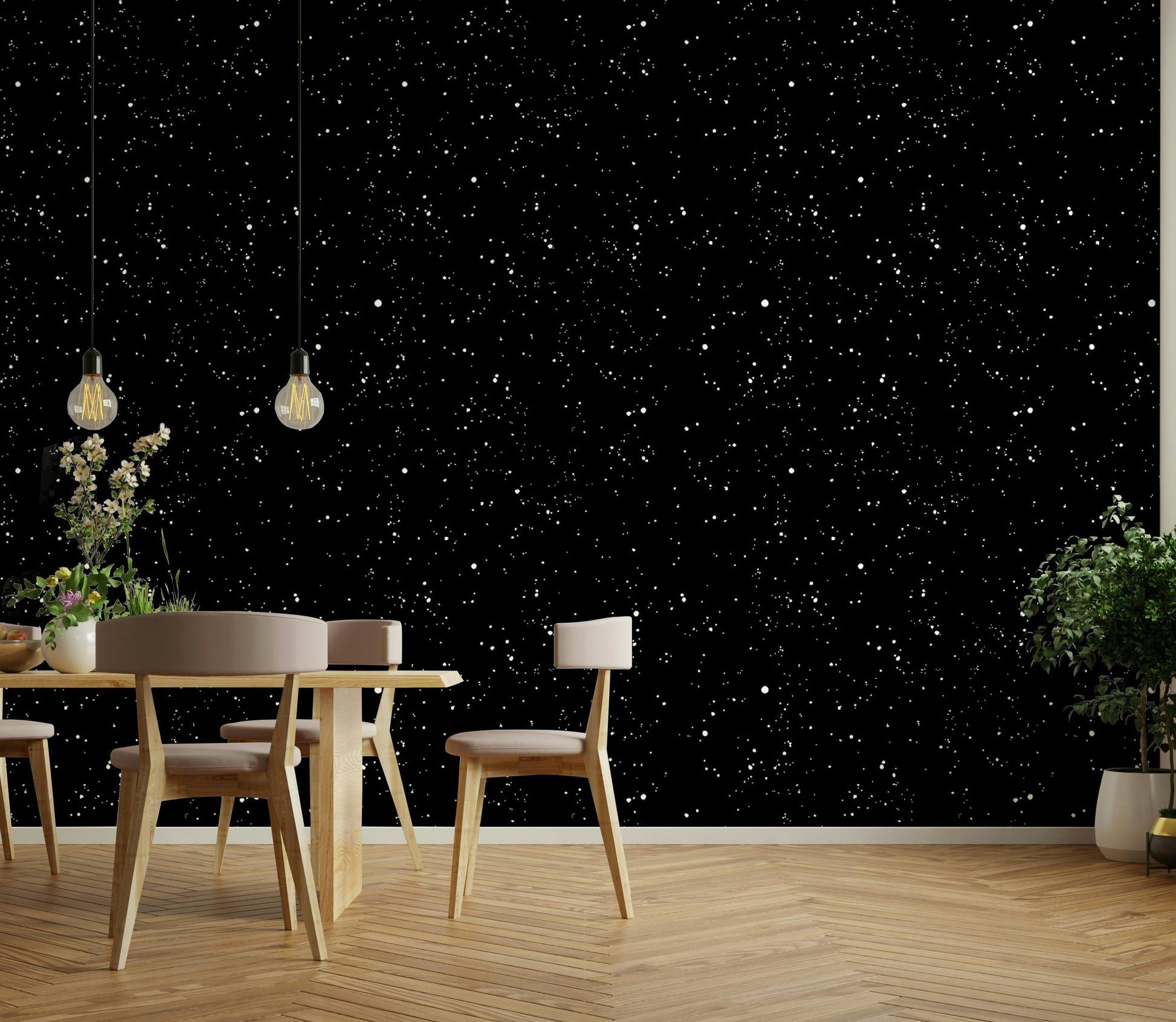 Dark blue galaxy style wall mural for a teen bedroom or gaming room.