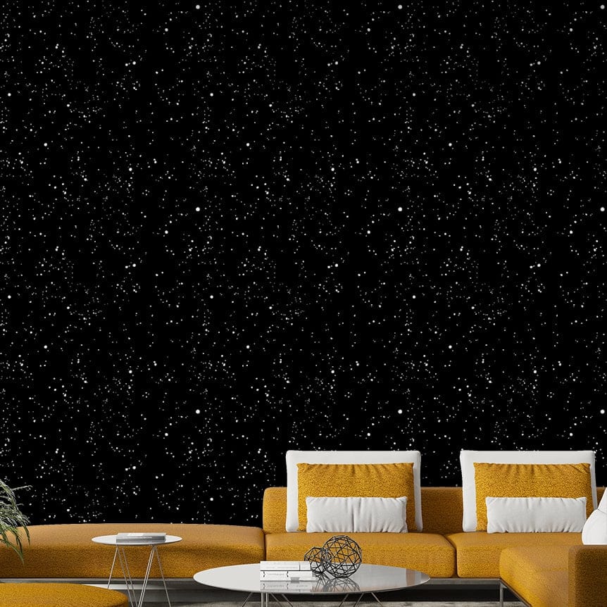 Starry Night Symphony Wallpaper providing a dark and moody backdrop for a nursery.