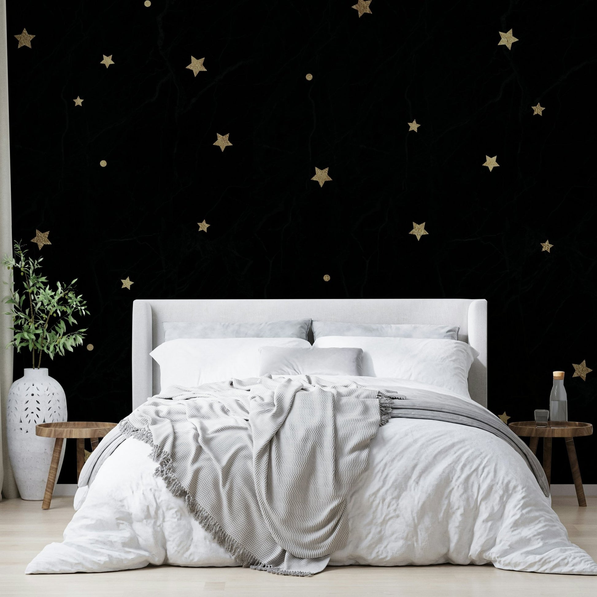 Celestial scene of stars against a deep black sky mural

